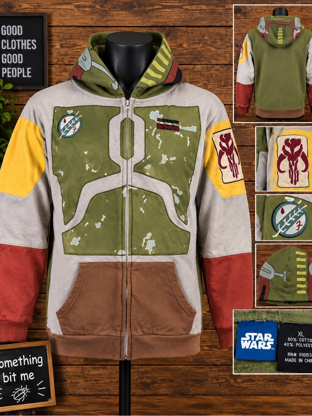 Star Wars Boba Fett Costume Hoodie XL Full Zip Mandalorian Armor Cosplay Jacket